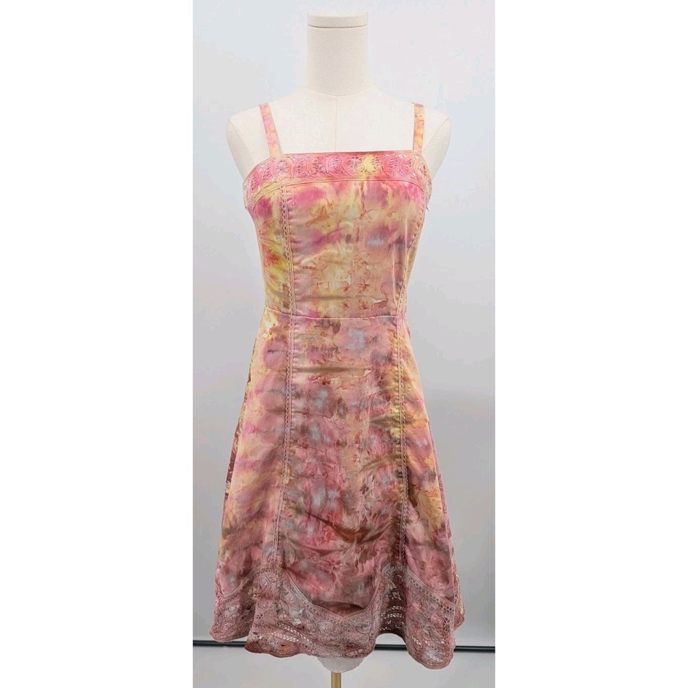 Vintage Y2K Madison Leigh Pink Tie Dye Crotchet Dress Size 6P Fairy Whimsy‎ Boho